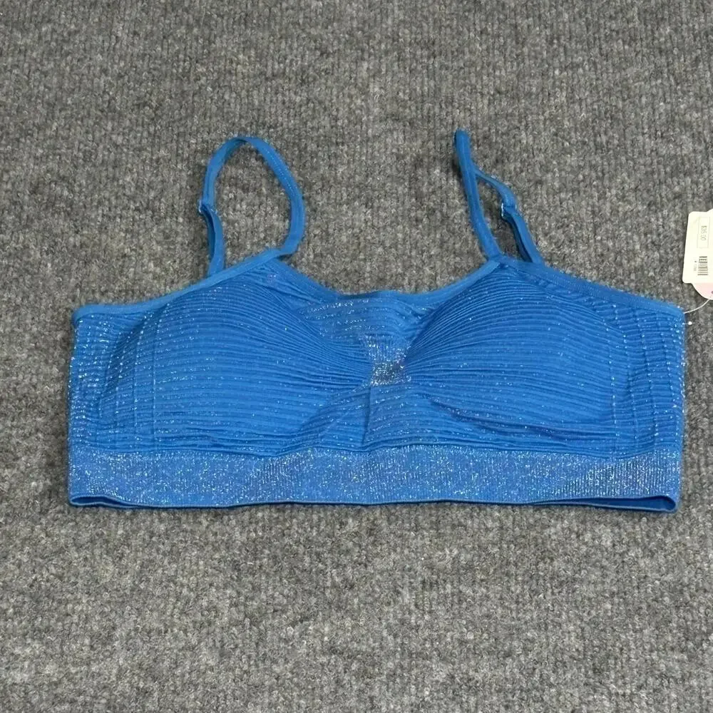 Anemone Bra Womens One Size Blue Glitter Stretch Seamless Pullover Bralette New